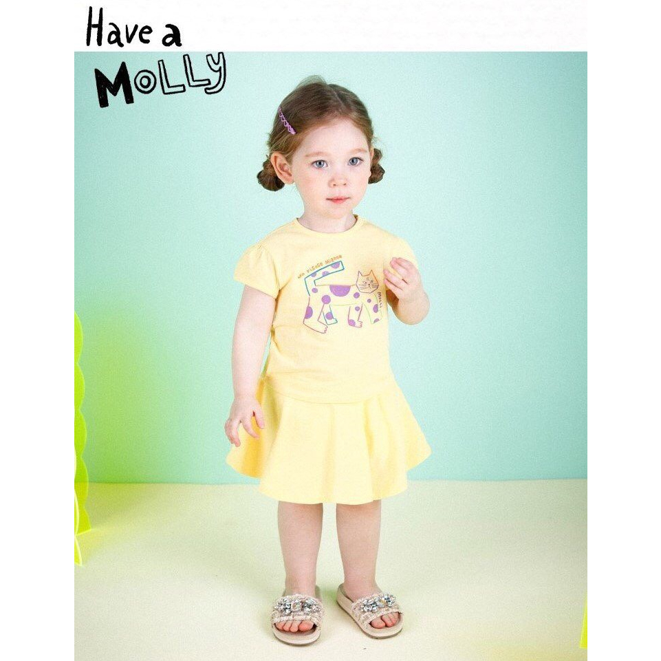 Bộ cotton áo kèm chân váy Mollimelli xuất Hàn. Siêu mát và thấm hút mồ hôi. Áo in hình mèo cute lắm. Size 100-150
