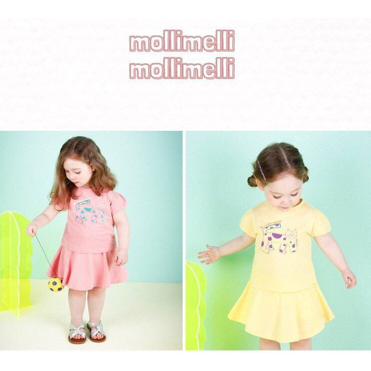 Bộ cotton áo kèm chân váy Mollimelli xuất Hàn. Siêu mát và thấm hút mồ hôi. Áo in hình mèo cute lắm. Size 100-150
