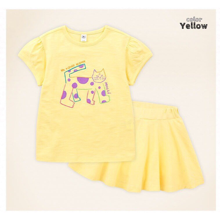 Bộ cotton áo kèm chân váy Mollimelli xuất Hàn. Siêu mát và thấm hút mồ hôi. Áo in hình mèo cute lắm. Size 100-150