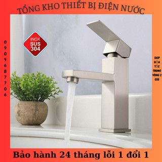 Vòi lavabo chậu rửa mặt vuông inox 304 SNL41 tặng đôi dây cấp nước inox