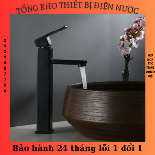 Vòi chậu rửa mặt lavabo dương bàn nóng lạnh cao cấp SNL40 (vuông đen) tặng đôi dây cấp inox