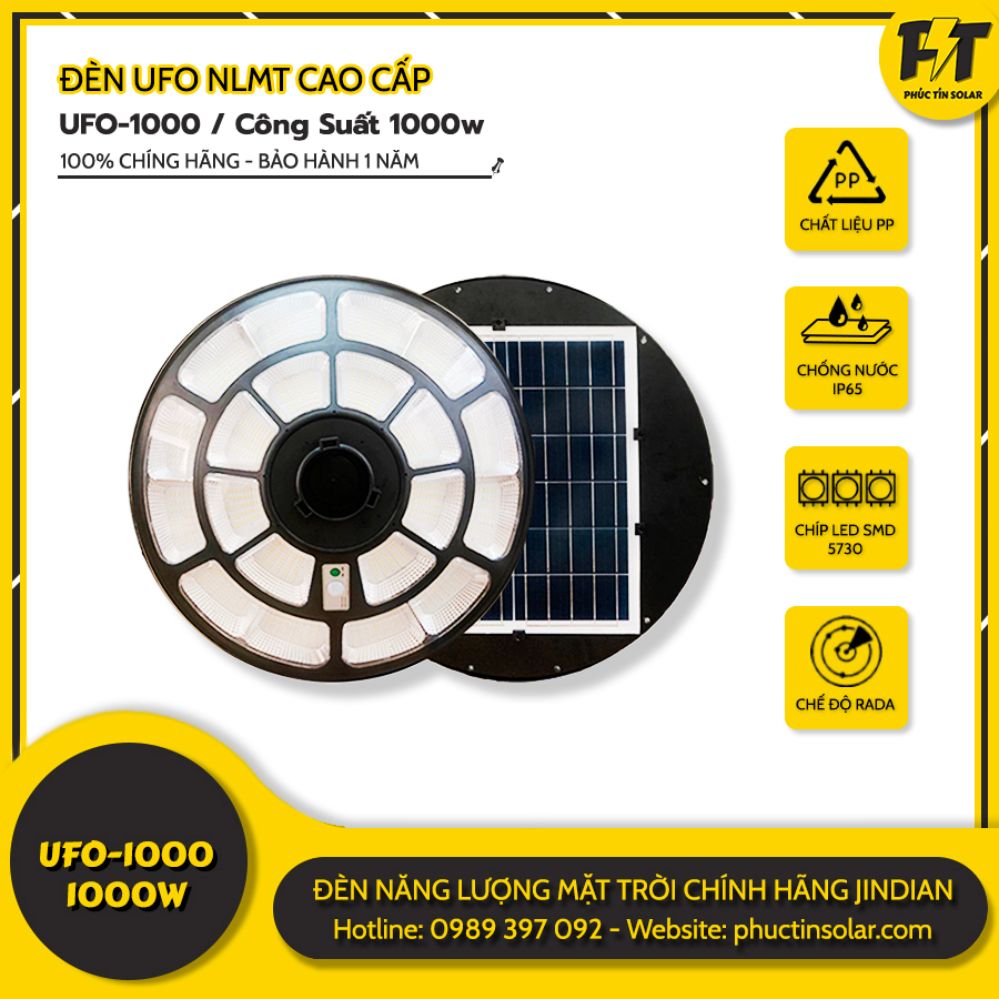 Đèn Đĩa Bay Jindian UFO năng lượng mặt trời 1000w UFO1000 - Đèn sân vườn - Có Rada Chống Trộm - Chiếu sáng 360 Độ