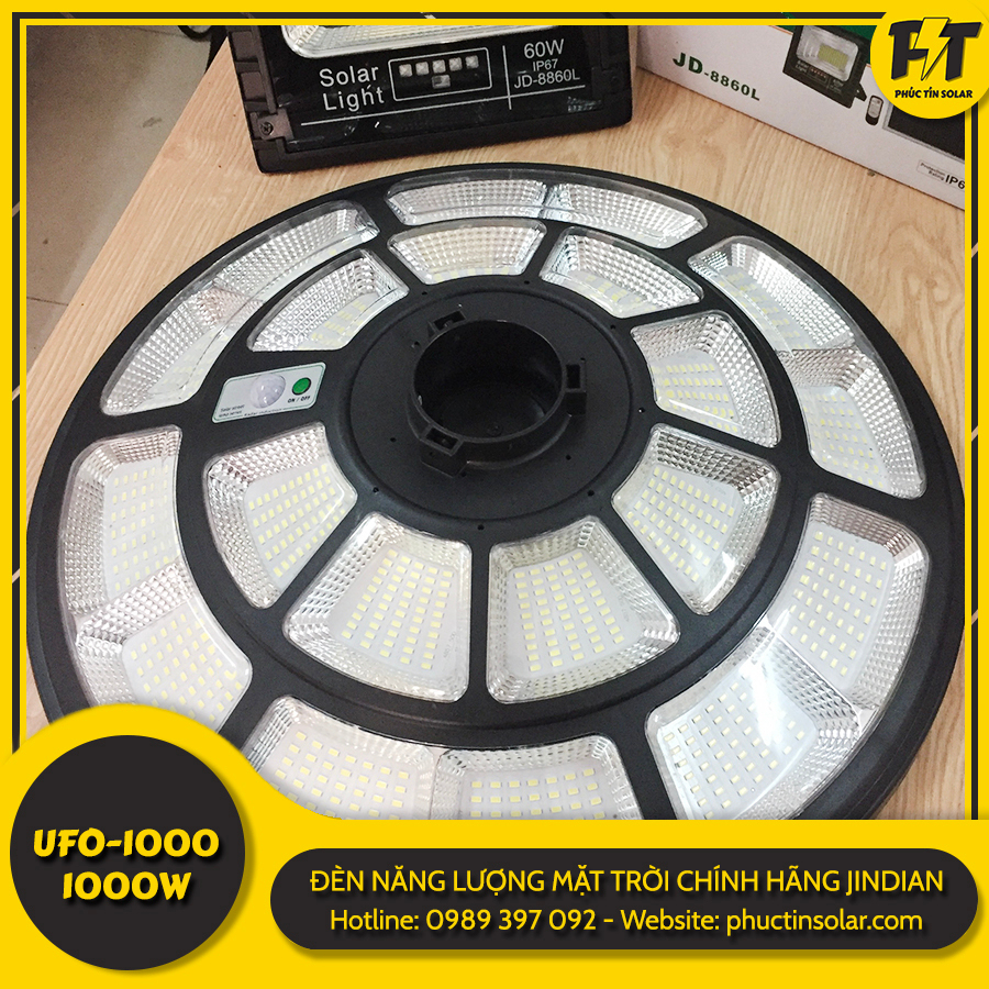 Đèn Đĩa Bay Jindian UFO năng lượng mặt trời 1000w UFO1000 - Đèn sân vườn - Có Rada Chống Trộm - Chiếu sáng 360 Độ