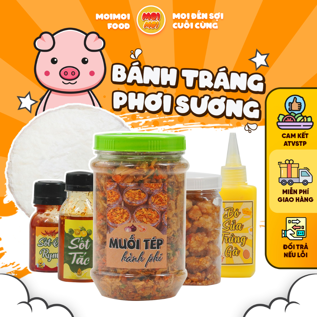 Combo Bánh Tráng Tròn Mỏng Phơi Sương Full Topping+ 2 chai sốt + Gia Vị Trộn Bánh Có Tóp Mỡ Siêu Ngon - MoiMoi Foods