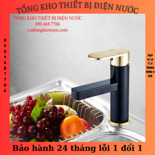 Vòi chậu rửa mặt nóng lạnh vàng đen cao cấp SNL 23 tặng đôi dây cấp inox