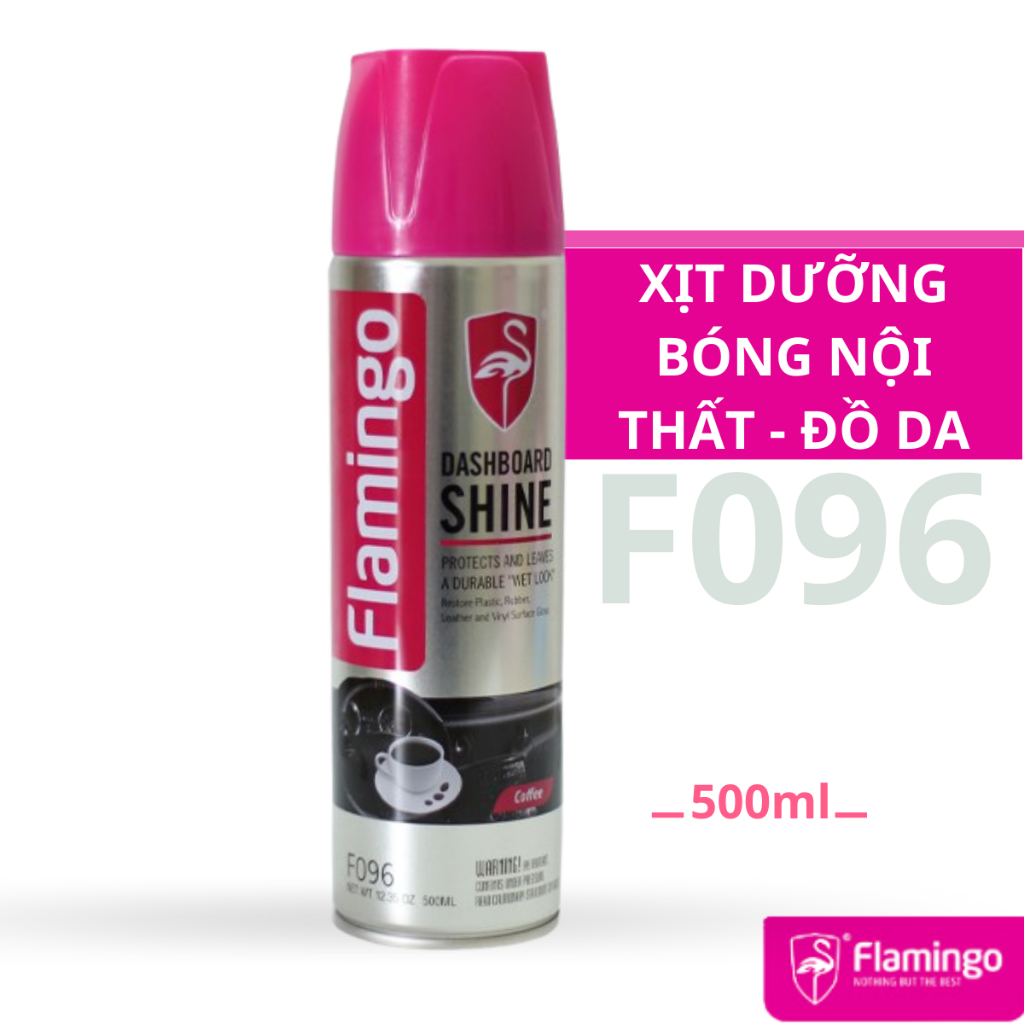 Xịt dưỡng bóng nội thất, ghế da ô tô hương cafe Flamingo F096 500ml Hãng Phân Phối Chính Thức