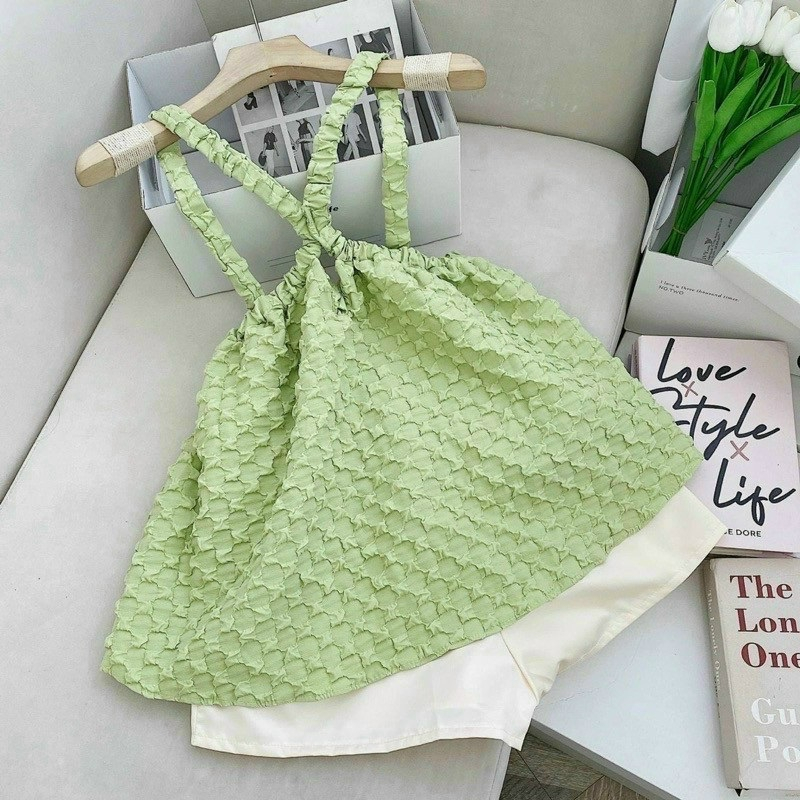 Set Áo Dây Xốp Phồng Dáng Baby Doll Kèm Quần Short Phi Bóng, Dây Chéo Hở Vai Thả Dáng Siêu Xinh ETP - ĐĂNG QUANG CLOTHER