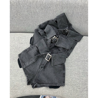 Quần short jean xám đen kèm nịt