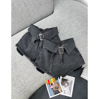 Quần short jean xám đen kèm nịt