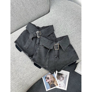 Quần short jean xám đen kèm nịt