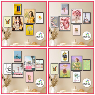 16 Bộ 6 bức tranh treo tường trang trí nhà cửa, decor phòng khách, tranh dán tường In Phát Tín, canvas, có sẵn keo dán.