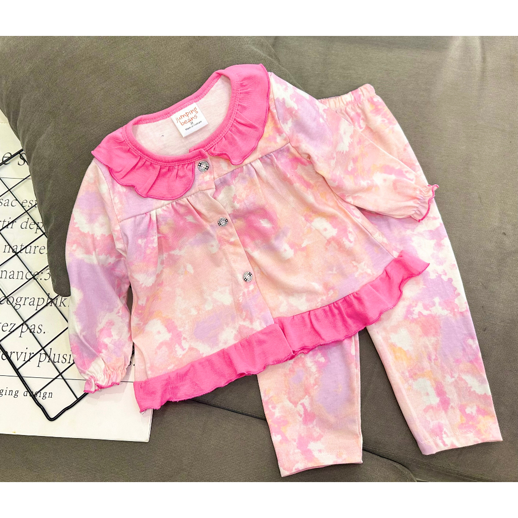 10- 23 Ký Bộ tay dài quần dài cho bé thun cotton xuấ.t  babydoll bèo nút - Quần áo cho bé - PikaKid's