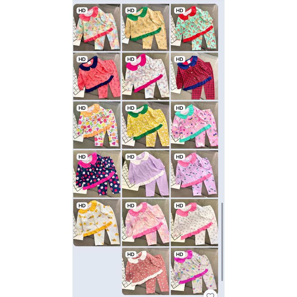 10- 23 Ký Bộ tay dài quần dài cho bé thun cotton xuấ.t  babydoll bèo nút - Quần áo cho bé - PikaKid's