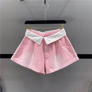 Quần short jean lưng lật trắng