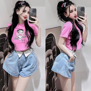 Quần short jean lưng lật trắng