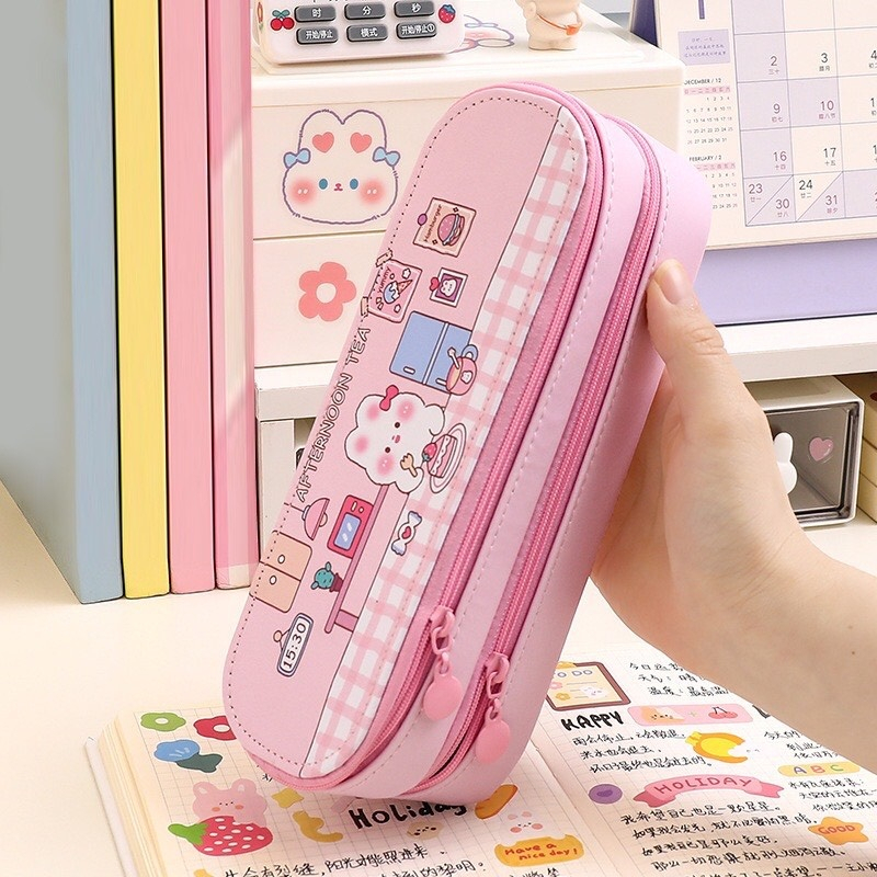 Hộp Bút Hai Lớp Chống Thấm Nước Họa Tiết Hoạt Hình Đáng Yêu Phong Cách Nhật Bản,Hộp Đựng Bút Hai Ngăn Sức Chứa Lớn