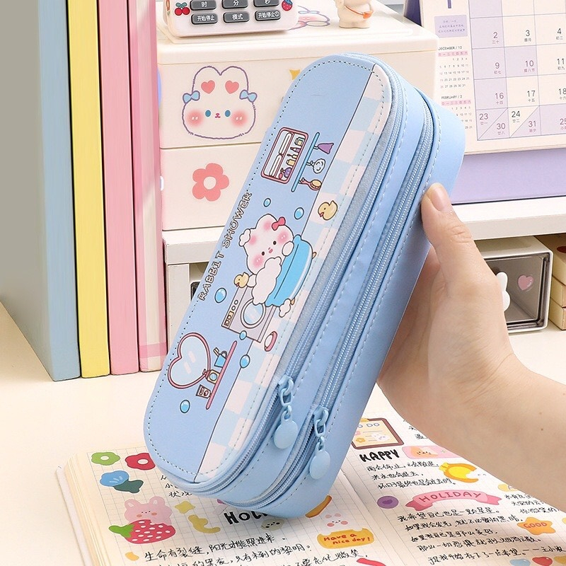 Hộp Bút Hai Lớp Chống Thấm Nước Họa Tiết Hoạt Hình Đáng Yêu Phong Cách Nhật Bản,Hộp Đựng Bút Hai Ngăn Sức Chứa Lớn