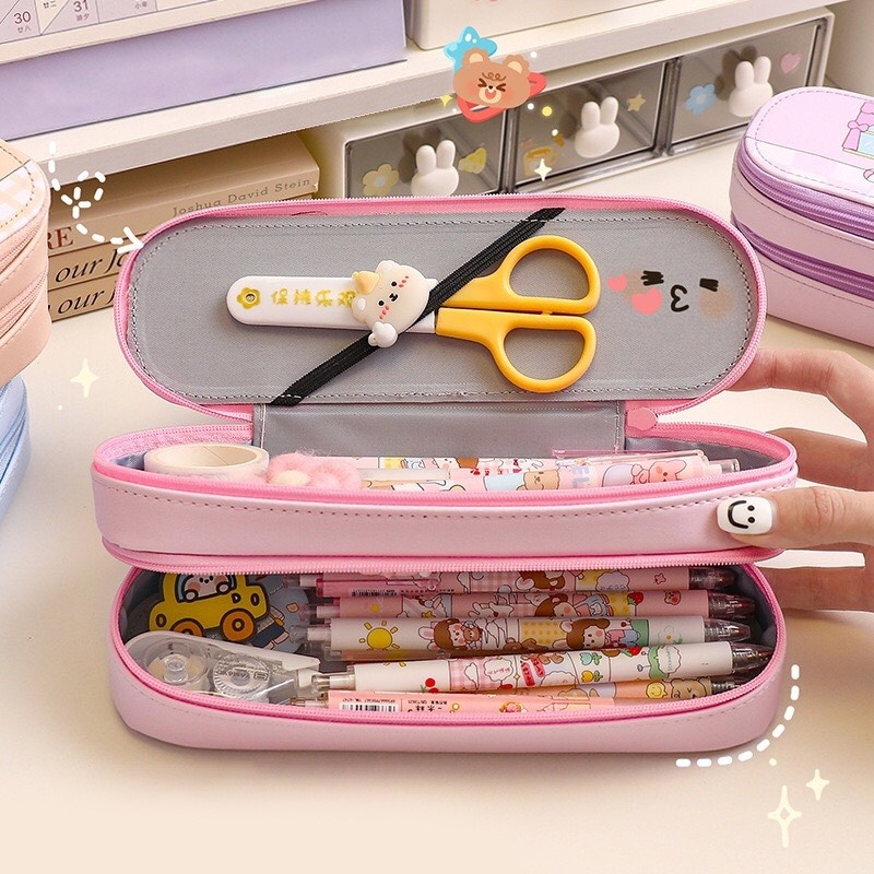 Hộp Bút Hai Lớp Chống Thấm Nước Họa Tiết Hoạt Hình Đáng Yêu Phong Cách Nhật Bản,Hộp Đựng Bút Hai Ngăn Sức Chứa Lớn