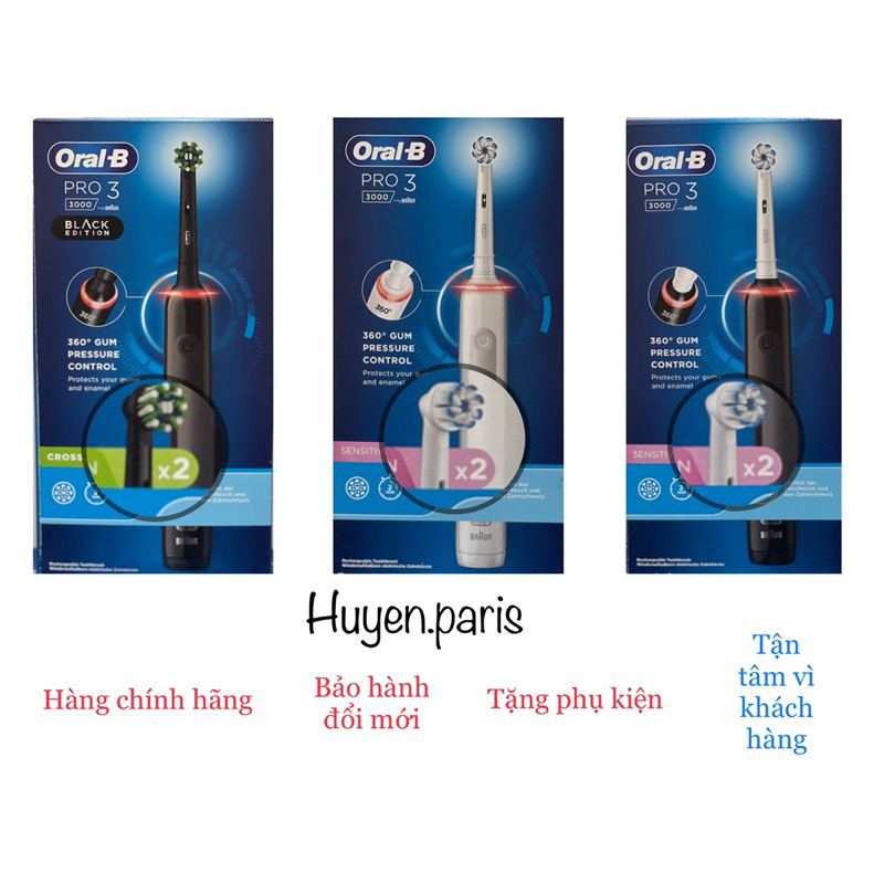 Mẫu mới pro 3 3000, bàn chải điện oral b pro 3 3000 sensi, balck edition
