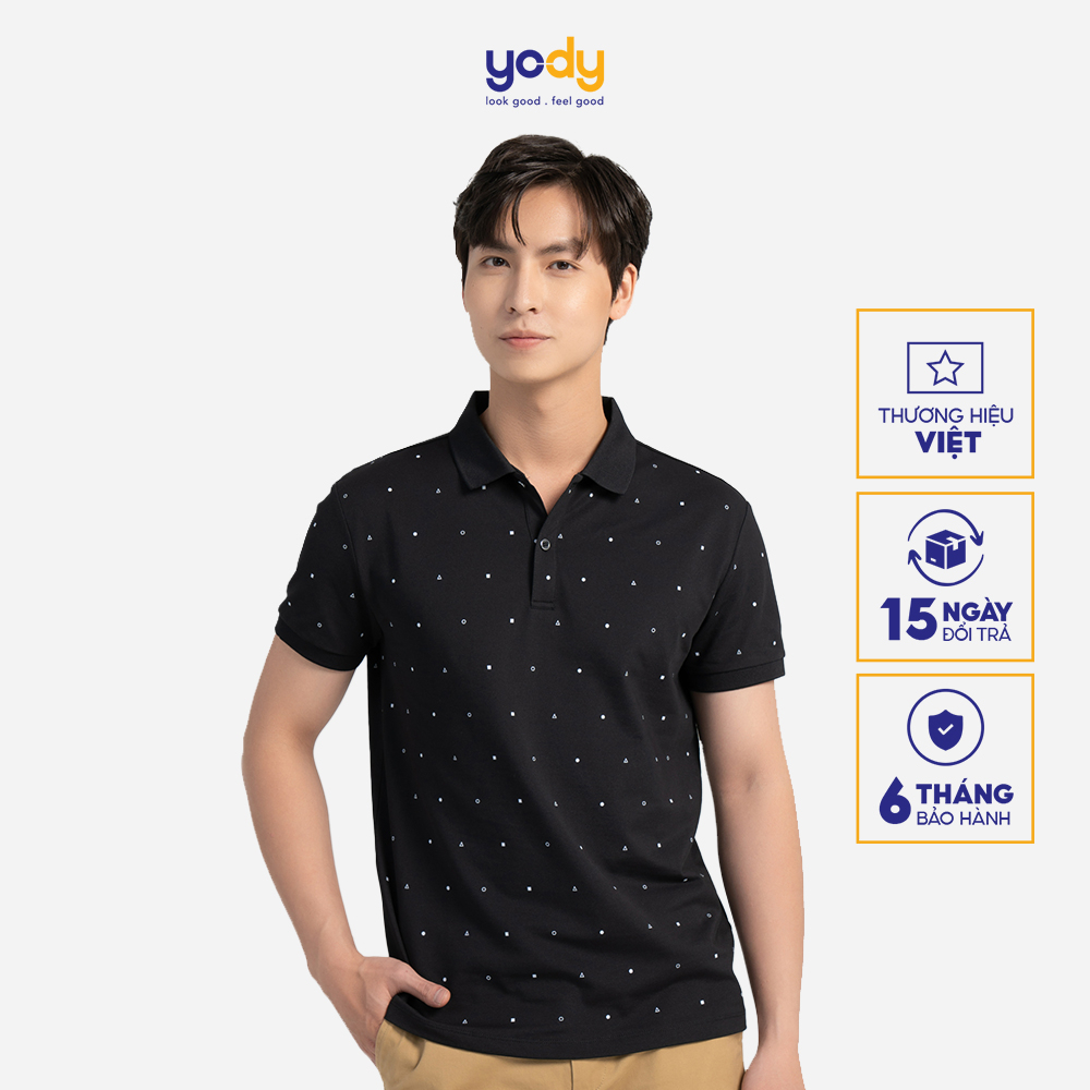 Áo polo nam YODY vải mắt chim in tràn hoạ tiết nhỏ trẻ trung, cao cấp chuẩn form APM5193