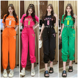 Set thời trang nữ áo croptop in chữ ngắn tay phối quần dài jocker phong cách, set bộ thun thể thao hottrend cá tính dx