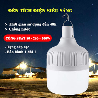 Đèn LED treo sạc tích điện pin trâu Chống nước, công suất lớn siêu sáng, tặng cáp sạc