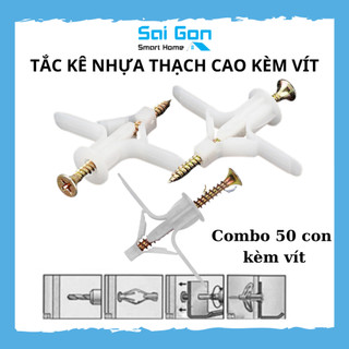 Tắc Kê Nhựa, Tắc Kê Bướm, Nở Cánh Bướm,Vít Nở Nhựa Lắp Trần Thạch Cao, Bịch 50 Tắc Kê Kèm Vít