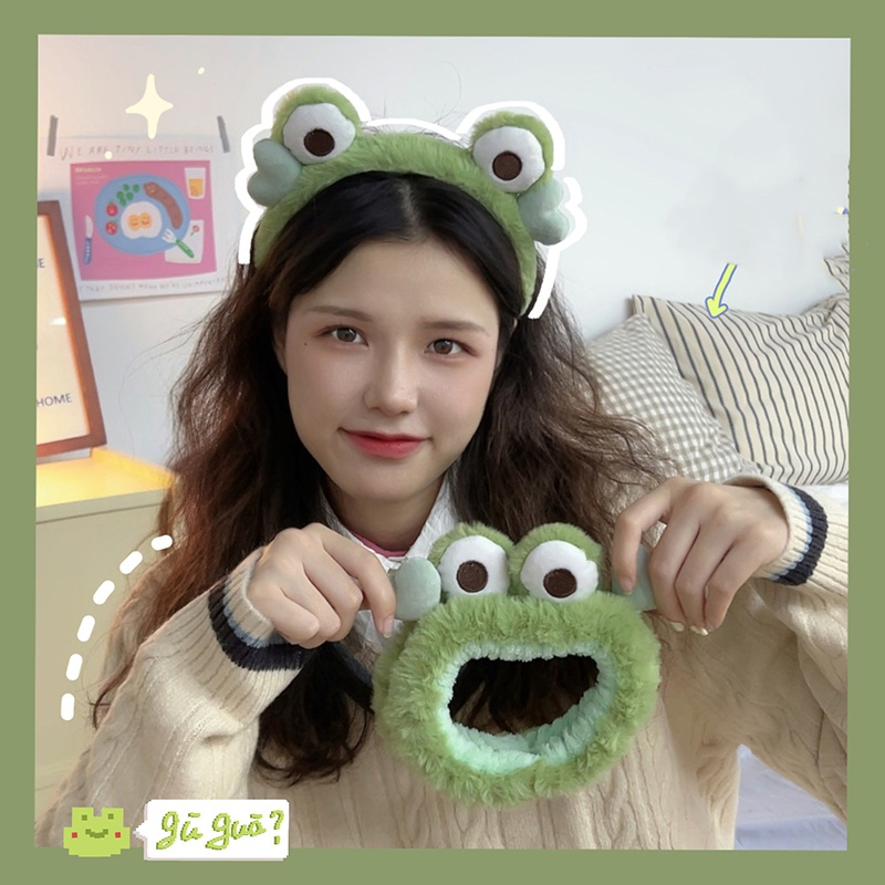 Băng đô ếch xanh trái tim xinh xắm, turban rửa mặt hoạt hình cute