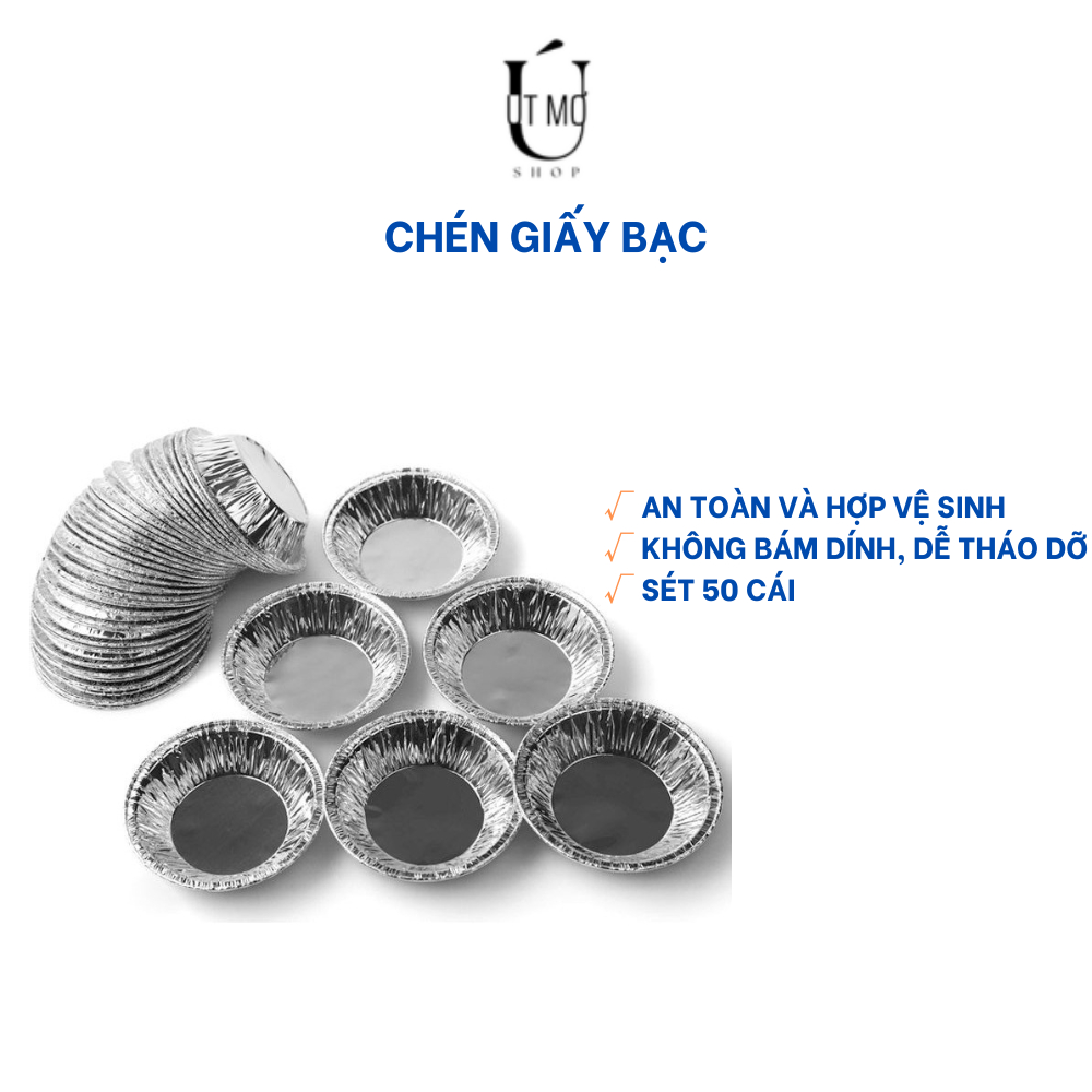 Set 50 Đế Cốc Bạc Chén Khuôn Giấy Bạc Nướng Thực Phẩm, Nướng Bánh