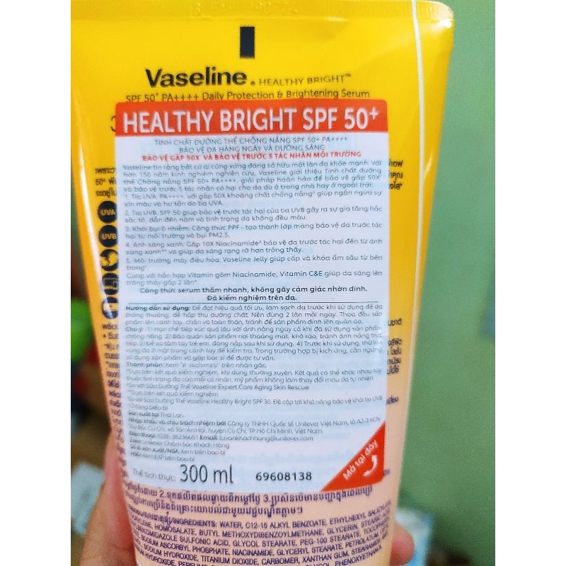 [Chính hãng] Serum chống nắng cơ thể Vaseline 50x bảo vệ da với SPF 50+ PA++++ giúp sáng da hơn 2X