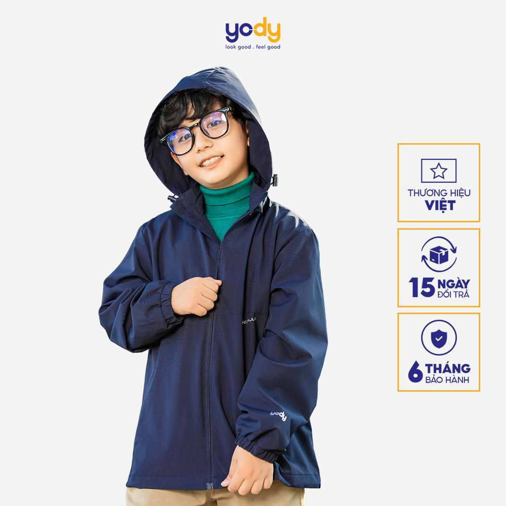 Áo khoác gió trẻ em YODY 8 đến 15 tuổi 2 lớp cơ bản mũ tháo rời AKK5023