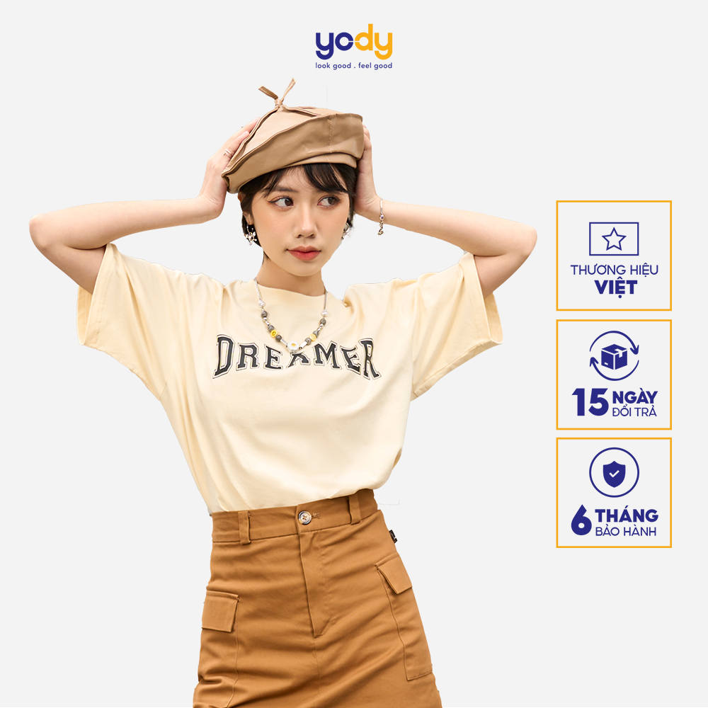 Áo thun Unisex nam nữ YODY form rộng tay lỡ in chữ DREAMER đủ size TSU6002 - 2