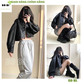 Áo khoác da dáng croptop basic nam nữ cổ bẻ, Áo khoác da cúc phong cách cá tính trẻ trung năng động phong cách - EOBI