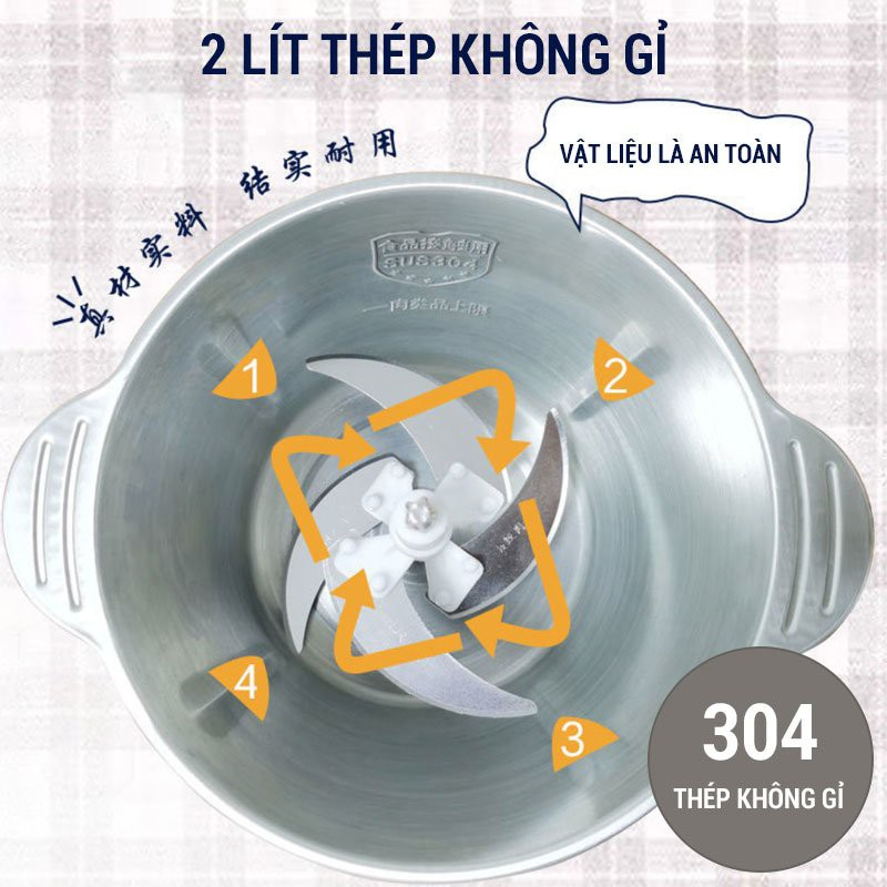 Máy xay đa năng NLSHOP 2L inox 4 lưỡi dao thép không gỉ, máy xay đa năng xay từ A-Z