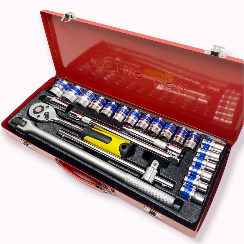 Bộ tuýp 1/2 Yeti'ts, bộ dụng cụ xe máy đa năng 24 chi tiết hệ mét, Với 18 đầu khẩu, cần siết lực, thanh nối dài, mở bugi