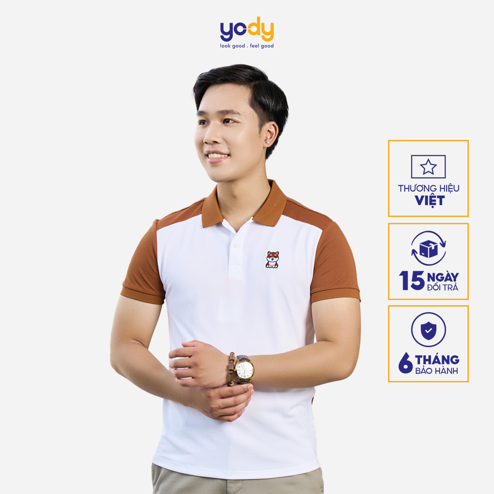 [Sale 50%] Áo polo cafe thêu chó YODY thoáng mát khử mùi khô nhanh thân thiện môi trường APM5329