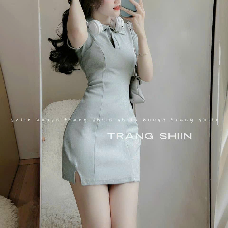 Đầm ôm body nữ cổ áo polo xẻ tà một bên, chất thun gân đơn giản sexy dành cho các bạn nữ diện đi chơi siêu xinh xắn