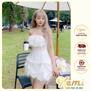  Váy cúp ngực xòe bồng công chúa vải lông kim tuyến Kemi chất liệu mới phong cách mới 