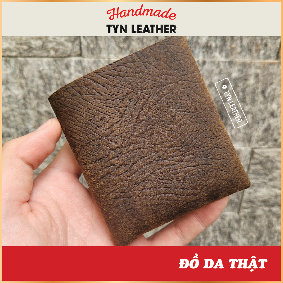 Ví đứng mini da bò thật thật, ví da handmade, đặt biệt không may