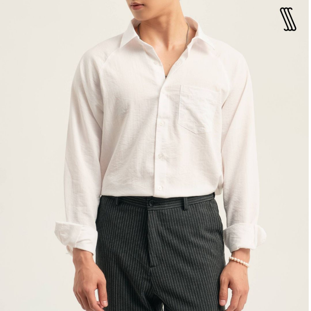 Áo sơ mi tay dài cổ đức nam SSSTUTTER linen cao cấp không nhăn thoáng mát tay raglan hàn quốc RAGLAN LINEN SHIRT ver II