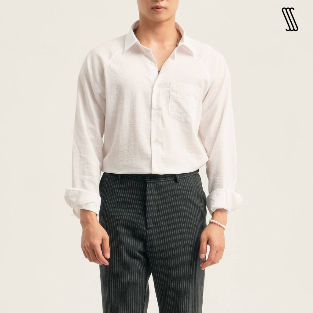 Áo sơ mi tay dài cổ đức nam SSSTUTTER linen cao cấp không nhăn thoáng mát tay raglan hàn quốc RAGLAN LINEN SHIRT ver II