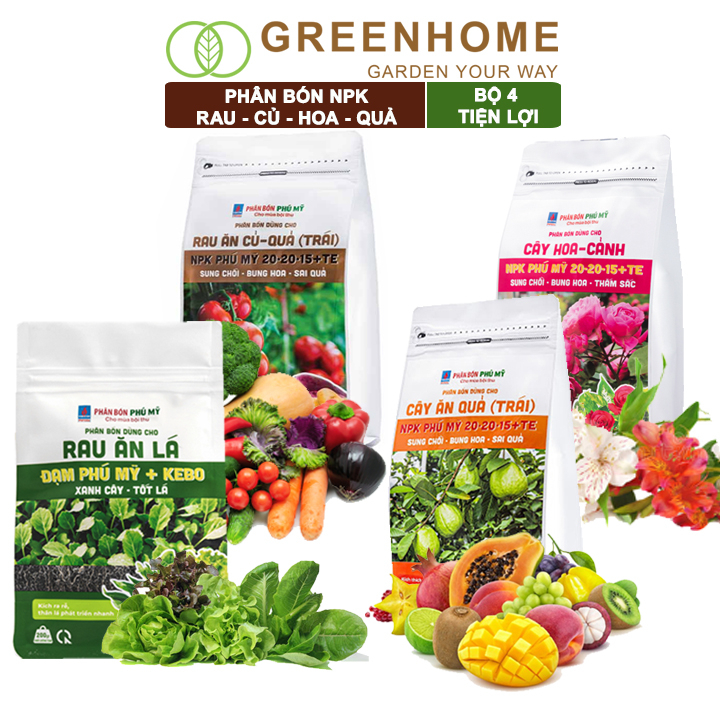 Phân bón Greenhome NPK phú mỹ cho rau ăn lá, củ, quả, cây ăn trái, hoa, dinh dưỡng cân đối, chắc rễ, khoẻ cây, s