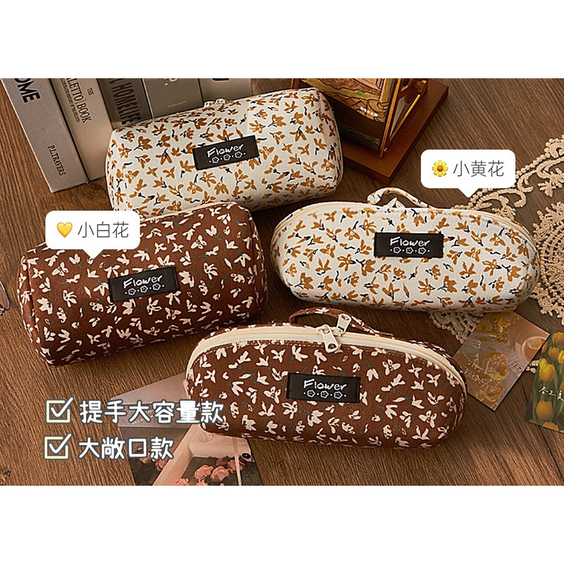 Túi Bút To Vintage Flower Pencil Case Vải Nhung Mịn