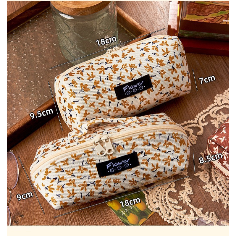 Túi Bút To Vintage Flower Pencil Case Vải Nhung Mịn