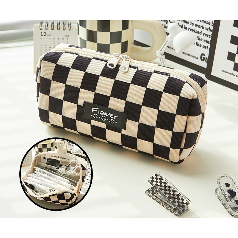 Túi Bút To Vintage Flower Pencil Case Vải Nhung Mịn