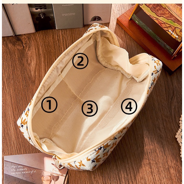 Túi Bút To Vintage Flower Pencil Case Vải Nhung Mịn