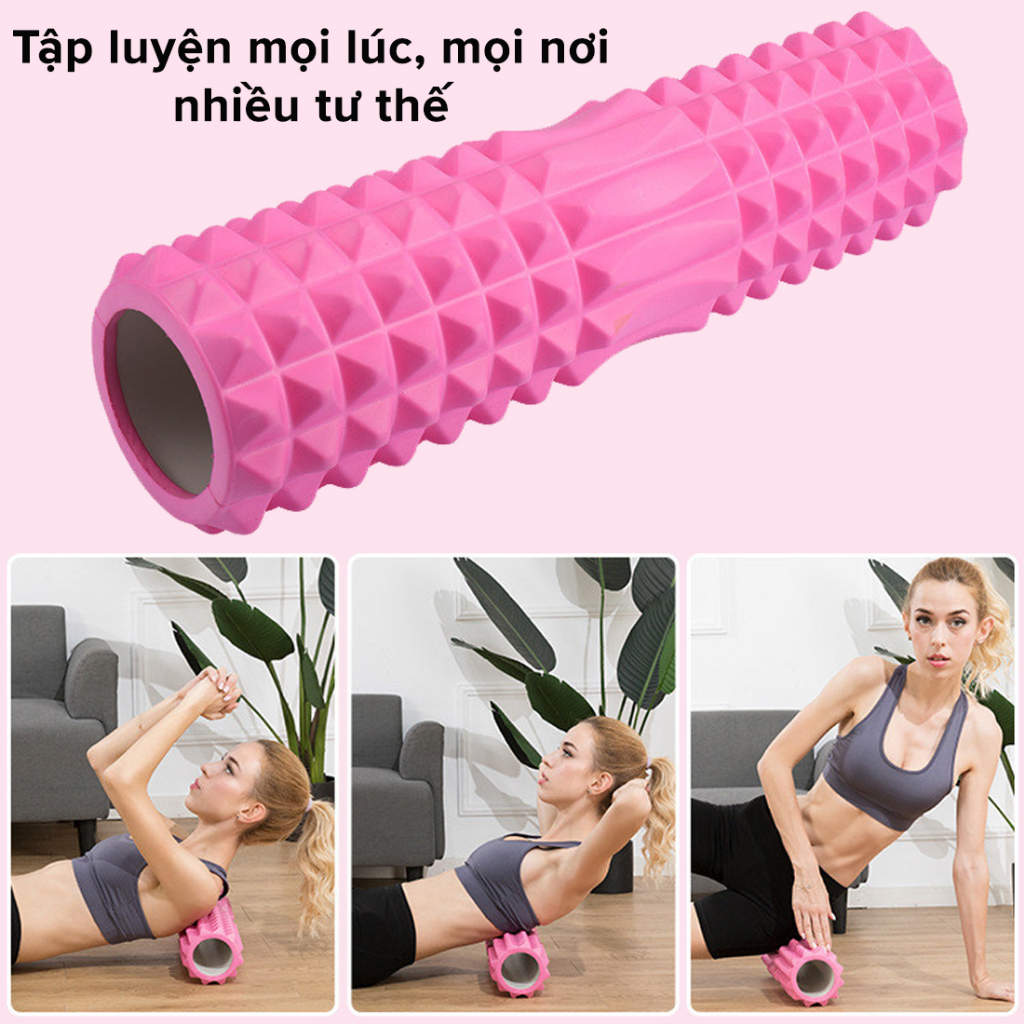 [Loại Ngắn 33cm] Con Lăn Yoga Massage Foam Roller - Ống Trụ Lăn Xốp Tập Thể Thao Giãn Cơ Gai Nhọn Chính Hãng Amalife