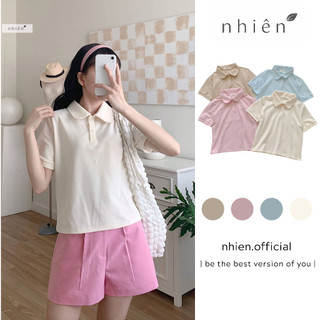 Áo thun nữ - áo thun cổ sen basic nhienhienvintage BT207