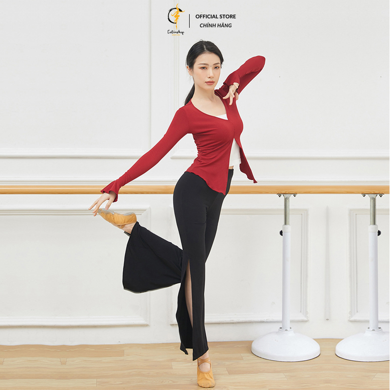 Quần tập múa bale yoga múa cổ trang cotton COTRASHOP cạp cao xẻ chân cq6