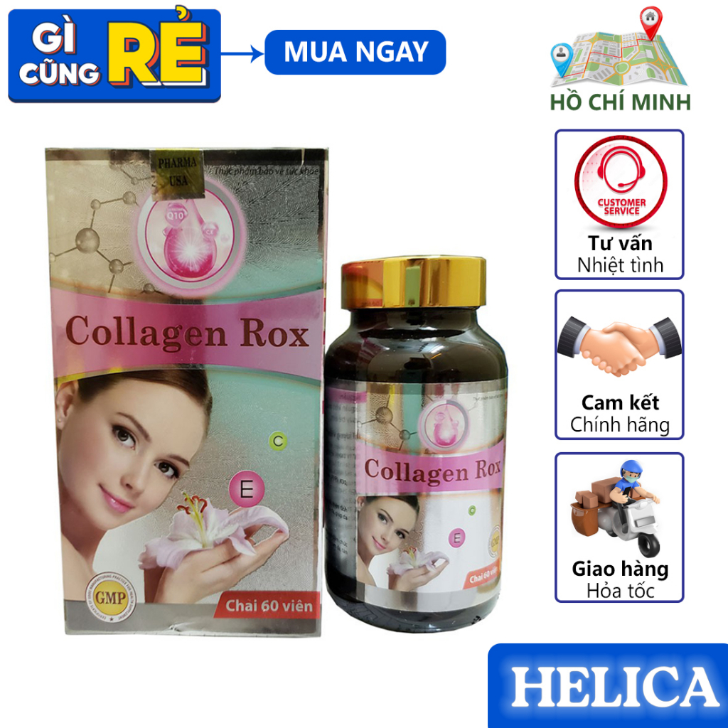 Viên uống trắng da Collagen Rox 60 viên đẹp da chống lão hóa chăm sóc da mặt bổ sung collagen vitamin c a ..
